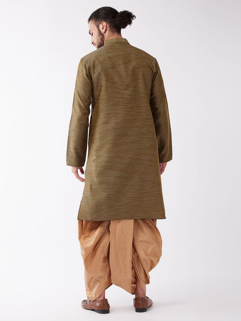 Vastramay Men's Black And Rose Gold Silk Blend Kurta And Dhoti Set